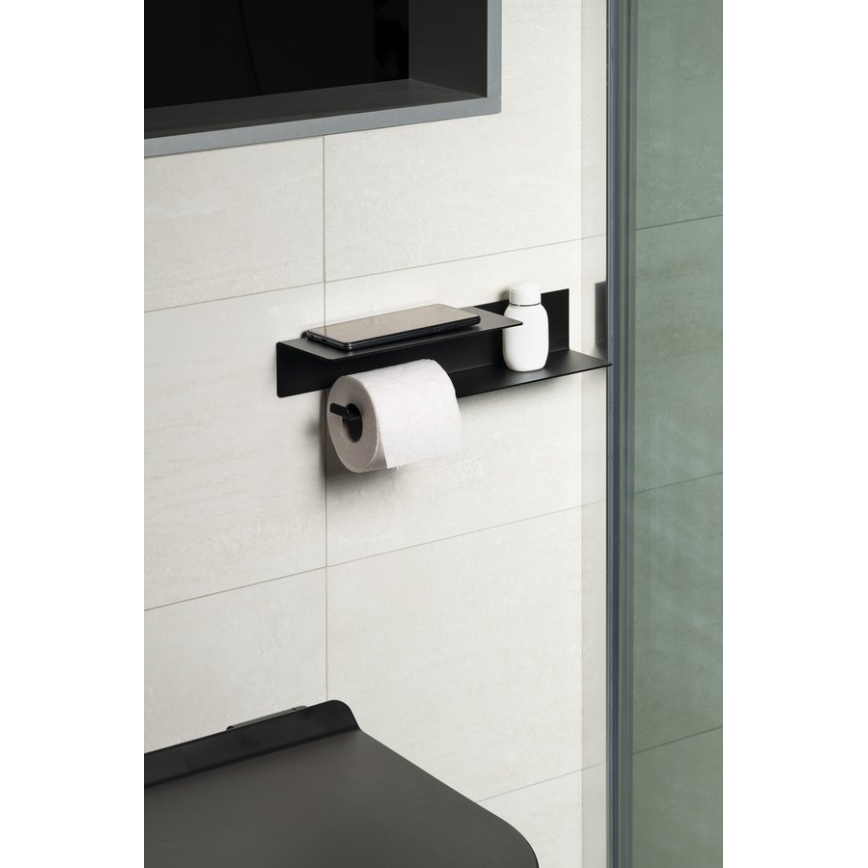 Sapho - Toiletpapirholder med hylde 9,5x35 cm mat sort