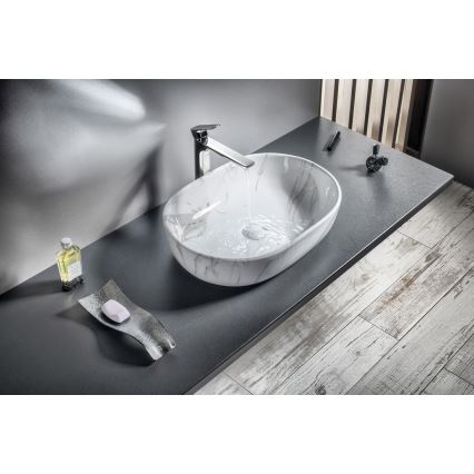 Sapho - Vask til bordplade DALMA 59x42 cm, keramik/Carrara-marmor