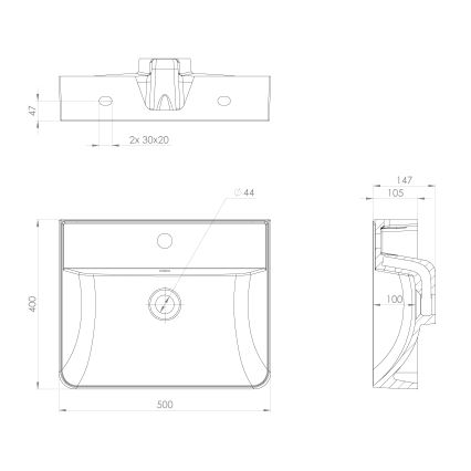 Sapho - Væghængt håndvask 50x40 cm støbt marmor/hvid