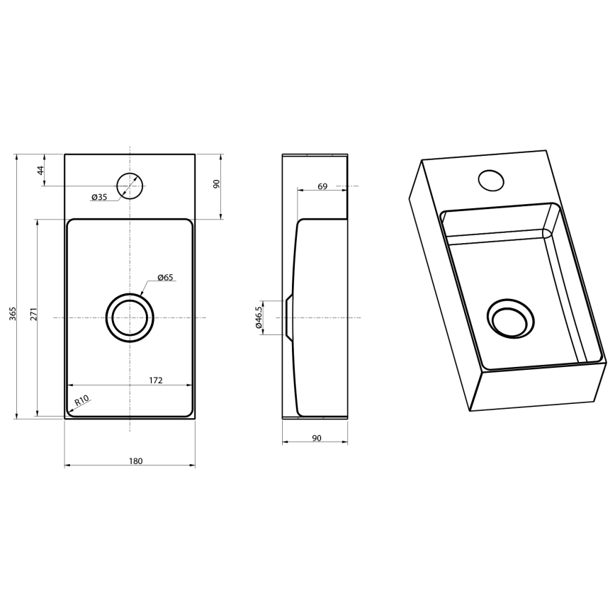 Sapho - Væghængt håndvask AURUM 36,5 x 18 cm mat guld