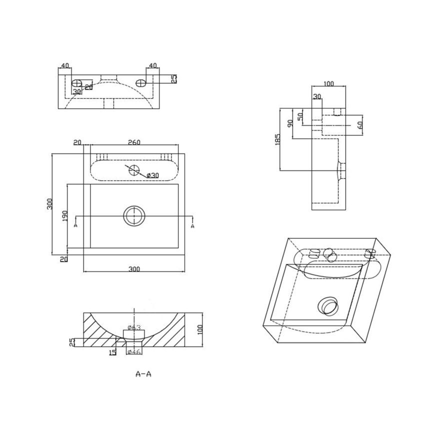 Sapho - Væghængt håndvask BLOK 30 x 30 cm antracit