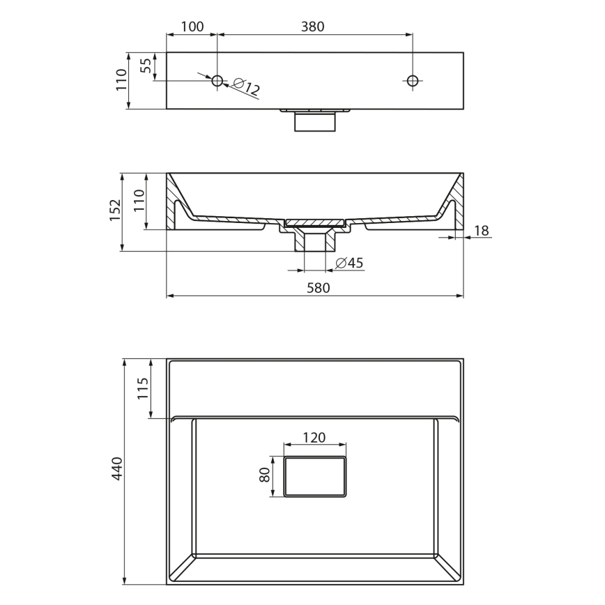 Sapho - Væghængt håndvask GODIVA 58x44 cm marmor/hvid