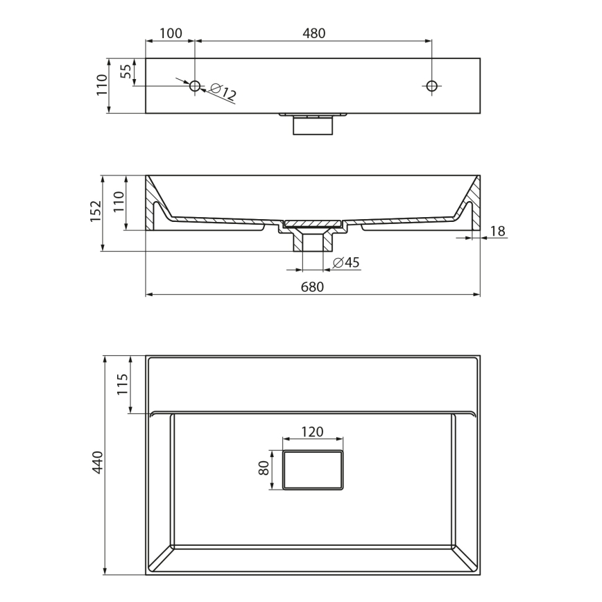 Sapho - Væghængt håndvask GODIVA 68 x 44 cm marmor/hvid