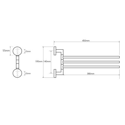 Sapho - Vægmonteret drejelig håndklædeholder X-ROUND 19,5x45 cm blank krom