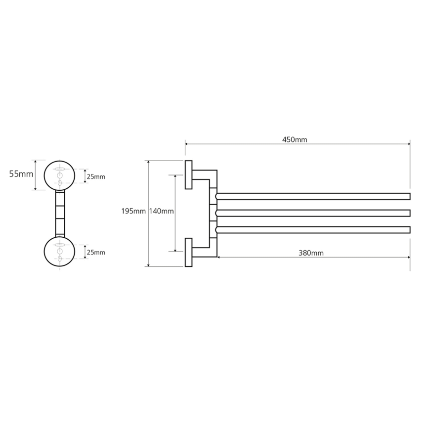 Sapho - Vægmonteret drejelig håndklædeholder X-ROUND 19,5x45 cm blank krom