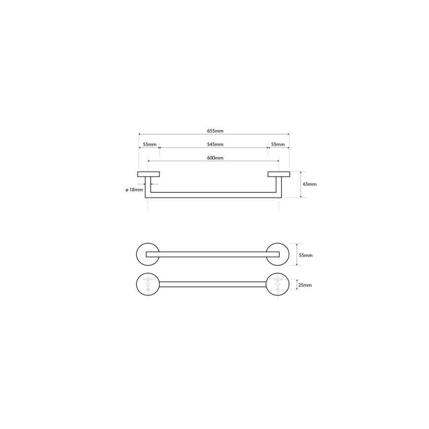 Sapho - Vægmonteret håndklædeophæng X-ROUND 6,5x65,5 cm blank krom