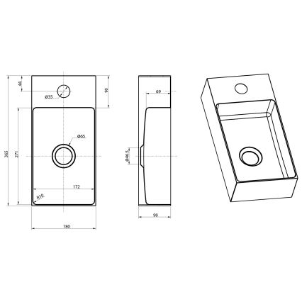 Sapho - Vægmonteret håndvask AURUM 36,5x18 cm mat kobber