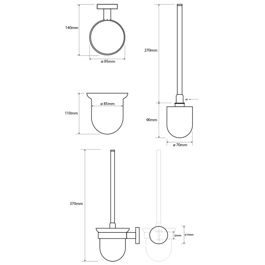Sapho - Vægmonteret toiletbørste X-ROUND matteret glas/hvid