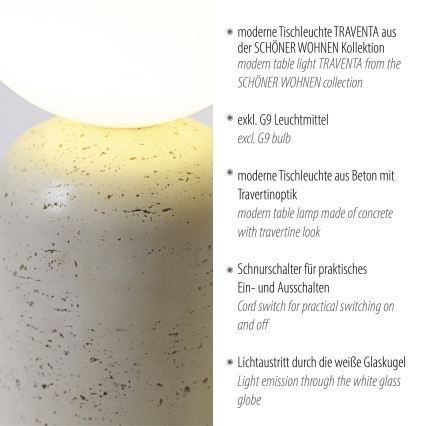 Schöner Wohnen 12543-42 - Bordlampe TRAVENTA 1xG9/10W/230V beton