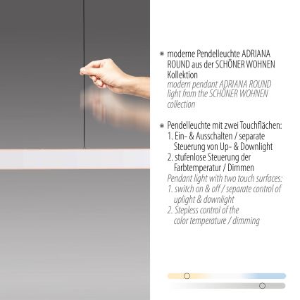 Schöner Wohnen 12577-16 - LED dæmpbar pendel på wire ADRIANA ROUND 2xLED/24W/230V 2700/3000/3500/4000/5000K hvid