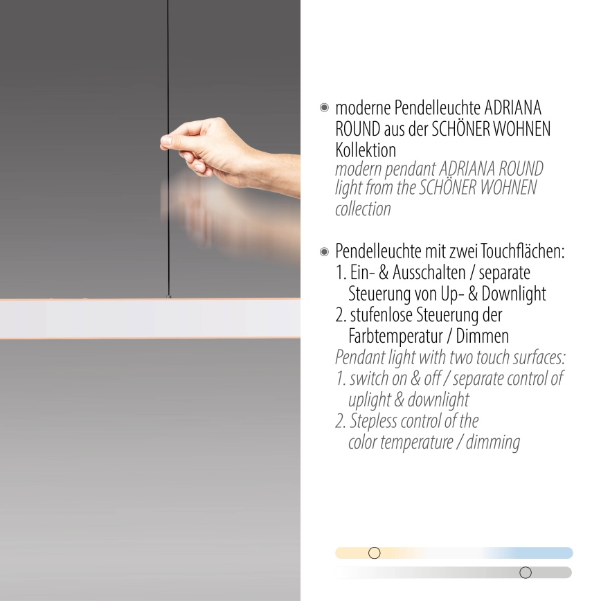 Schöner Wohnen 12577-16 - LED dæmpbar pendel på wire ADRIANA ROUND 2xLED/24W/230V 2700/3000/3500/4000/5000K hvid