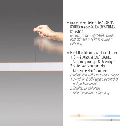 Schöner Wohnen 12577-16 - LED-dæmpbar pendel på vaier ADRIANA ROUND 2xLED/24W/230V 2700/3000/3500/4000/5000K 160 cm hvid