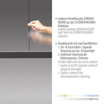 Schöner Wohnen 12577-18 - Dæmpbar LED-pendel på kabel ADRIANA ROUND 2xLED/24W/230V 2700/3000/3500/4000/5000K sort