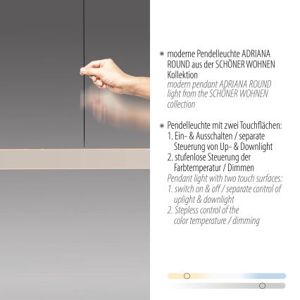 Schöner Wohnen 12577-39 - ADRIANA ROUND dæmpbar LED-pendel på kabel 2xLED/24W/230V 2700/3000/3500/4000/5000K grå