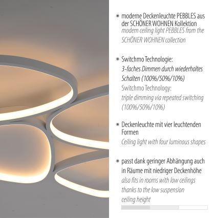 Schöner Wohnen 14038-16 - Dæmpbar LED-loftlampe PEBBLES LED/35,5W/230V hvid