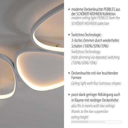Schöner Wohnen 14039-16 - LED-dæmpbar loftlampe PEBBLES LED/35,5W/230V hvid