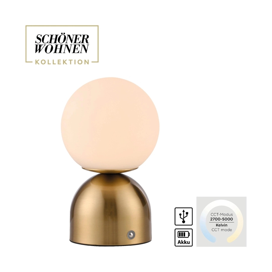 Schöner Wohnen 19218-12 - LED dæmpbar berøringsbetjent genopladelig bordlampe RUDI LED/1,2W/5V 3000-6000K 1200 mAh guldfarvet