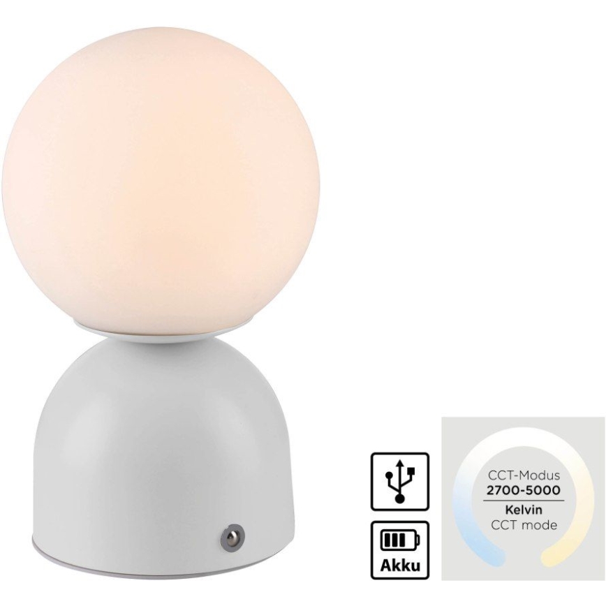 Schöner Wohnen 19218-16 - LED dæmpbar berøringsbetjent genopladelig bordlampe RUDI LED/1,2W/5V 3000-6000K 1200 mAh hvid