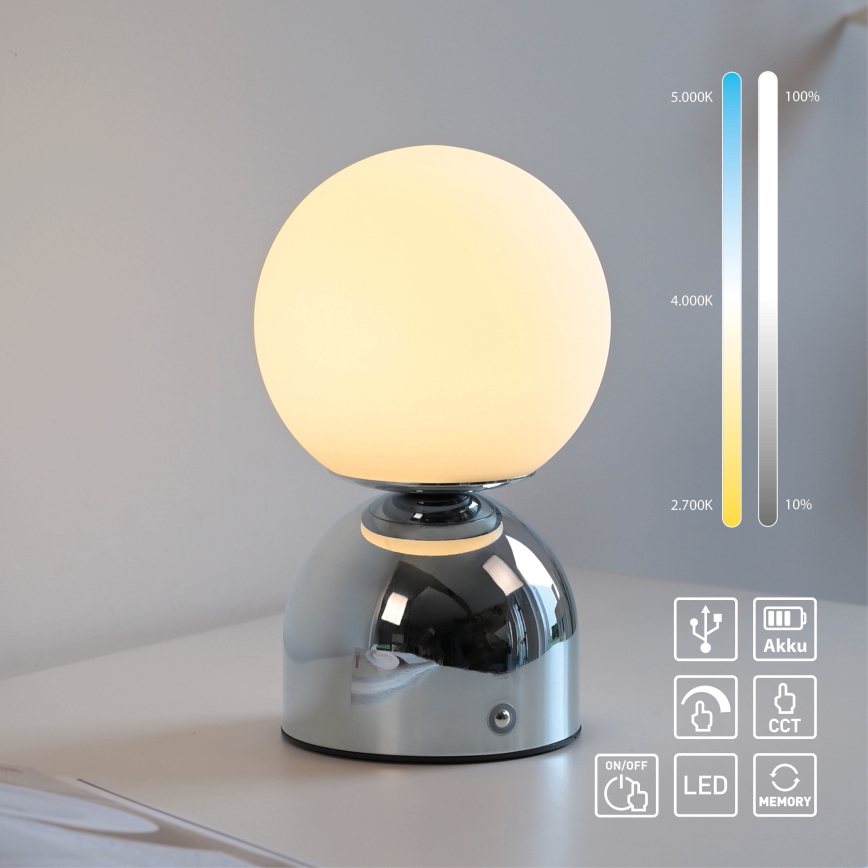 Schöner Wohnen 19218-17 - LED dæmpbar berøringsbetjent genopladelig bordlampe RUDI LED/1,2W/5V 3000-6000K 1200 mAh blank krom