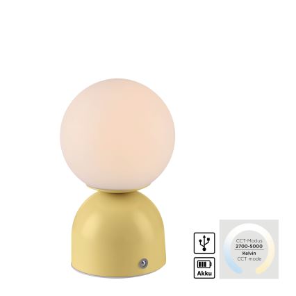 Schöner Wohnen 19218-81 - RUDI LED dæmpbar berøringsbetjent genopladelig bordlampe, LED/1,2W/5V, 3000–6000K, 1200 mAh, gul