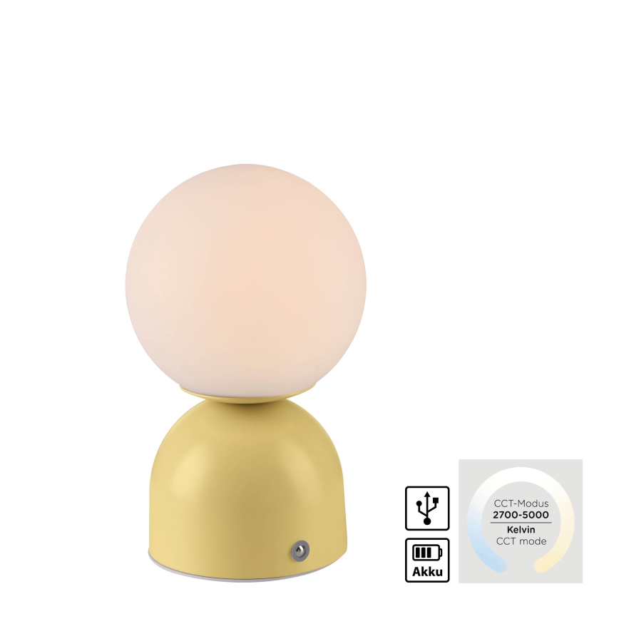 Schöner Wohnen 19218-81 - RUDI LED dæmpbar berøringsbetjent genopladelig bordlampe, LED/1,2W/5V, 3000–6000K, 1200 mAh, gul