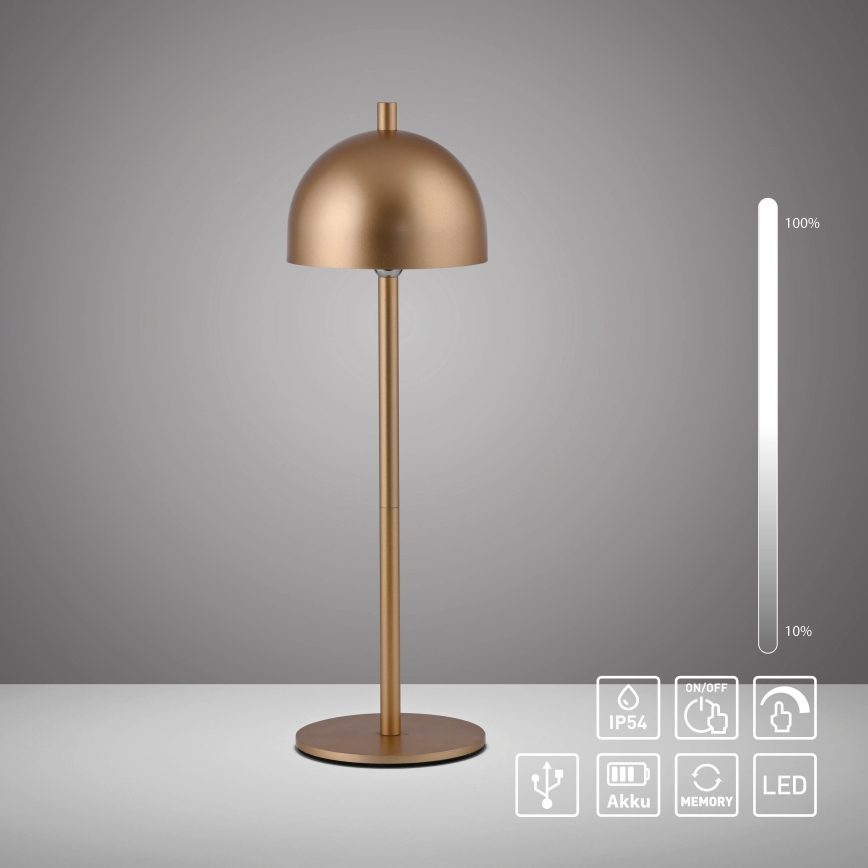 Schöner Wohnen 19244-12 - dæmpbar, berøringsbetjent, genopladelig udendørs bordlampe BELLIS LED/2,5W/5V 2600 mAh IP54 guld