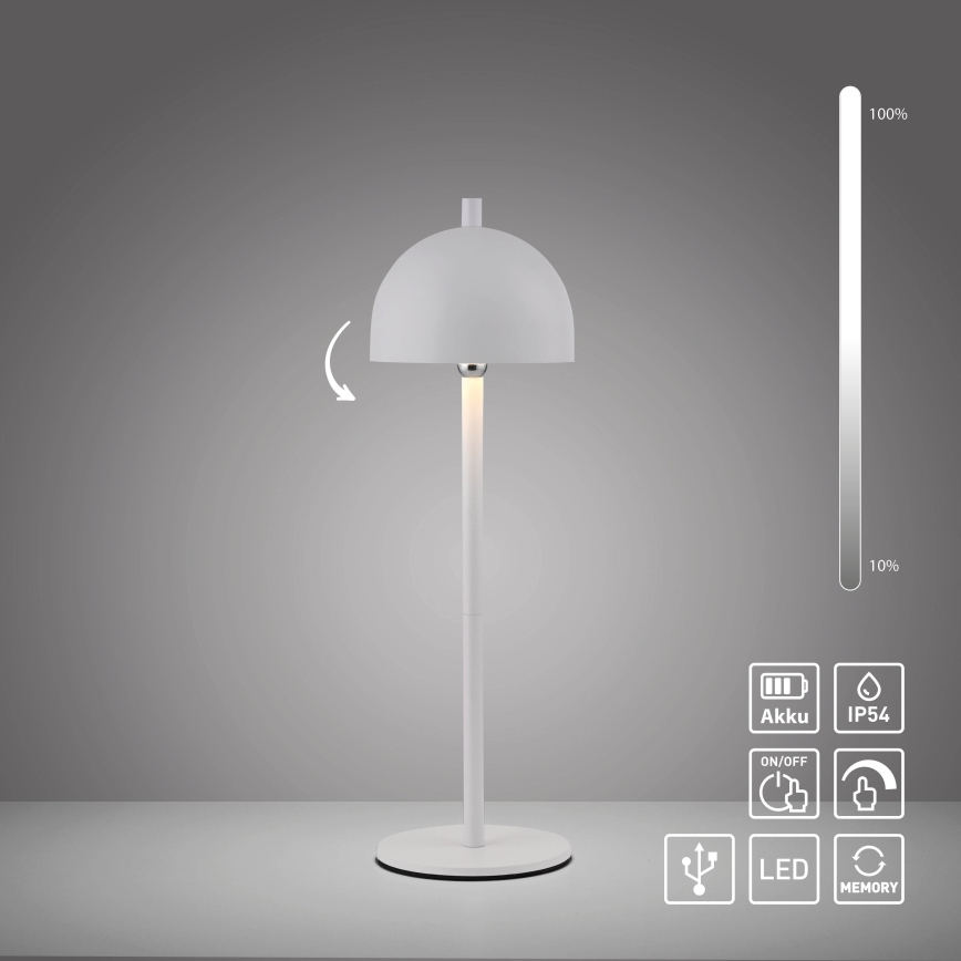 Schöner Wohnen 19244-16 - LED-dæmpbar berøringsbetjent genopladelig udendørs bordlampe BELLIS LED/2,5W/5V 2600 mAh IP54 hvid