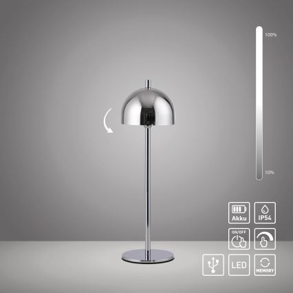 Schöner Wohnen 19244-17 - LED dæmpbar berøringsbetjent genopladelig udendørs bordlampe BELLIS LED/2,5W/5V 2600 mAh IP54 skinnende krom