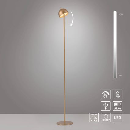 Schöner Wohnen 19245-12 - Dæmpbar, berøringsbetjent, genopladelig udendørs gulvlampe BELLIS LED/2,5W/5V 2600 mAh IP54 guld