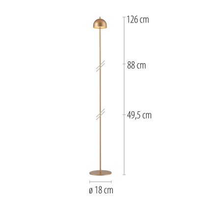 Schöner Wohnen 19245-12 - Dæmpbar, berøringsbetjent, genopladelig udendørs gulvlampe BELLIS LED/2,5W/5V 2600 mAh IP54 guld