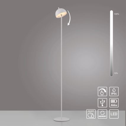 Schöner Wohnen 19245-16 - BELLIS dæmpbar berøringsbetjent genopladelig udendørs gulvlampe LED/2,5W/5V 2600 mAh IP54 hvid