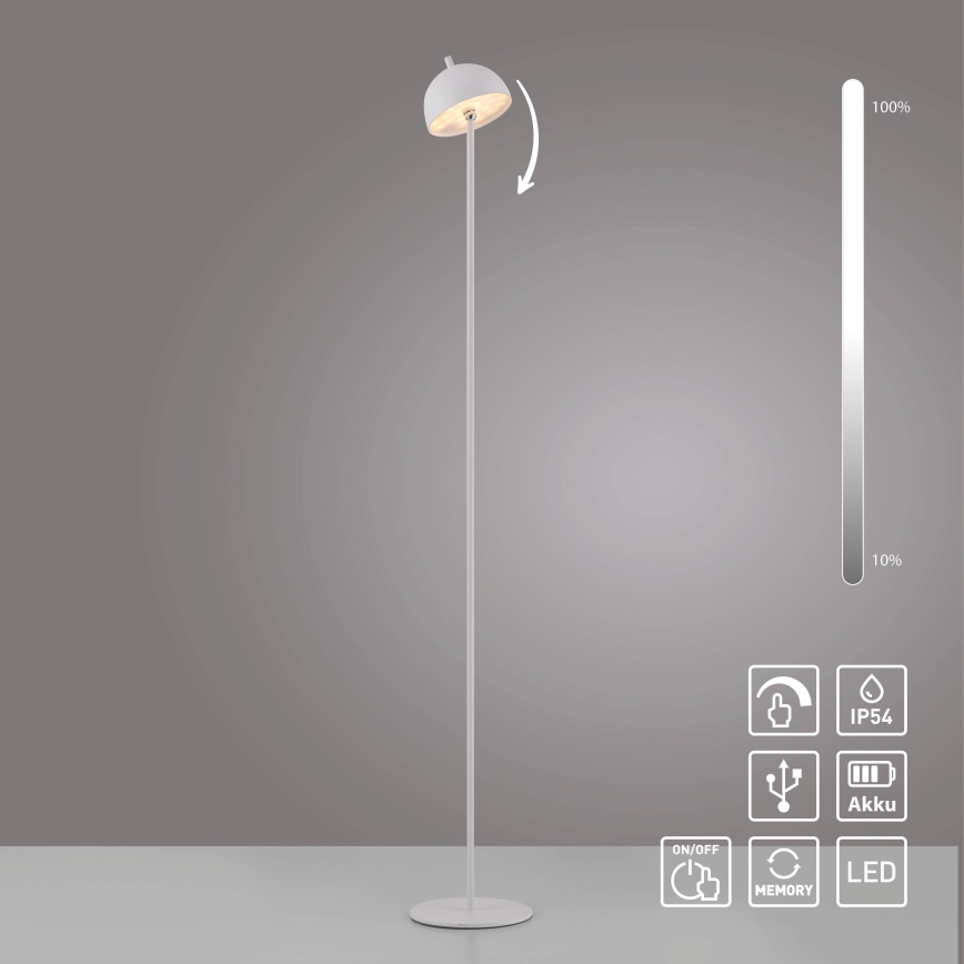 Schöner Wohnen 19245-16 - BELLIS dæmpbar berøringsbetjent genopladelig udendørs gulvlampe LED/2,5W/5V 2600 mAh IP54 hvid