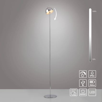 Schöner Wohnen 19245-17 - LED dæmpbar berøringsbetjent genopladelig udendørs gulvlampe BELLIS LED/2,5W/5V 2600 mAh IP54 blank krom