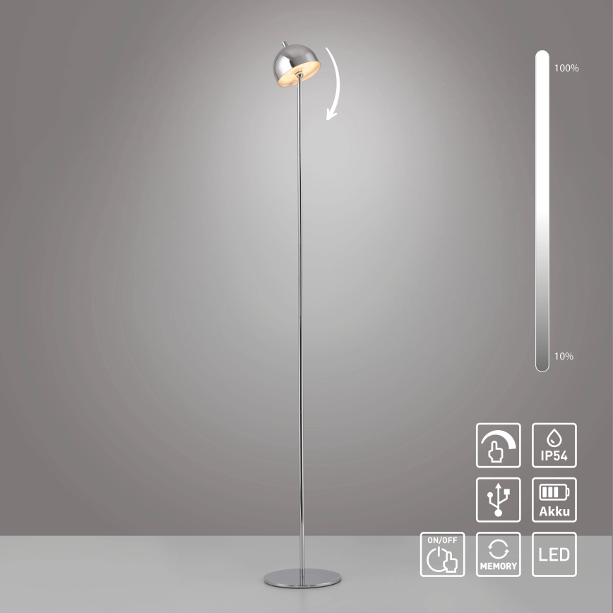 Schöner Wohnen 19245-17 - LED dæmpbar berøringsbetjent genopladelig udendørs gulvlampe BELLIS LED/2,5W/5V 2600 mAh IP54 blank krom