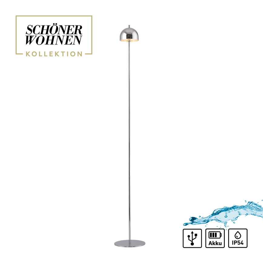 Schöner Wohnen 19245-17 - LED dæmpbar berøringsbetjent genopladelig udendørs gulvlampe BELLIS LED/2,5W/5V 2600 mAh IP54 blank krom