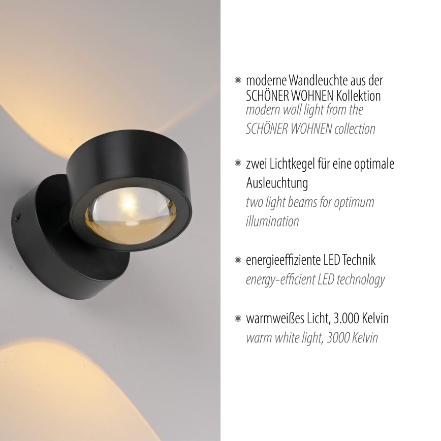 Schöner Wohnen 19331-18 - LED-væglampe CHIA 2xLED/2W/230V sort