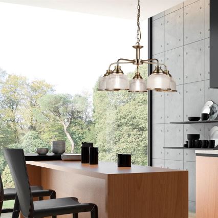 Searchlight - Pendel med kædeophæng BISTRO 5xE27/60W/230V messing