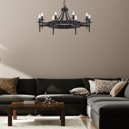 Searchlight - Kædeophængt lysekrone CARTWHEEL 8xE14/60W/230V sort
