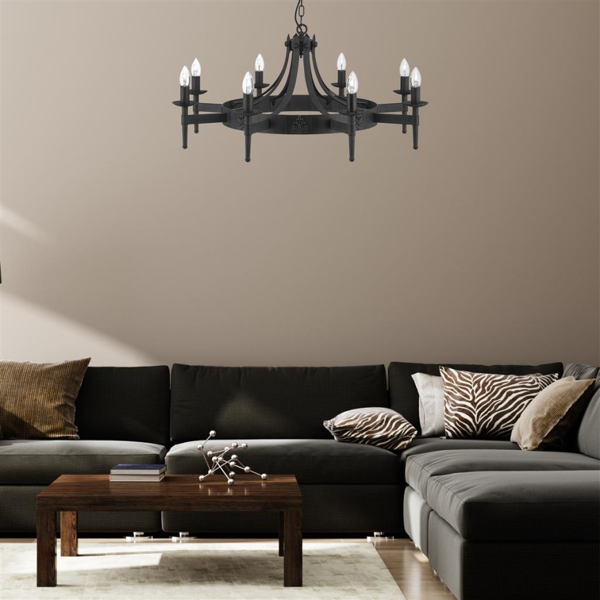 Searchlight - Kædeophængt lysekrone CARTWHEEL 8xE14/60W/230V sort