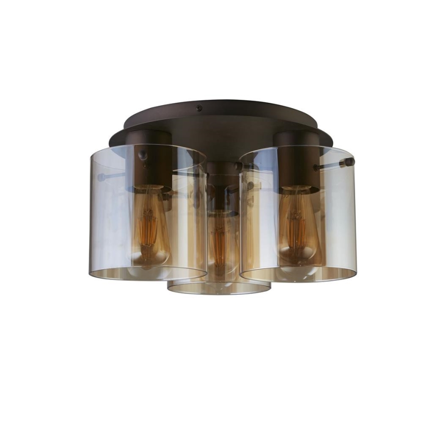 Searchlight - Loftlampe SWEDEN 3xE27/60W/230V Ø 39 cm brun/røgfarvet