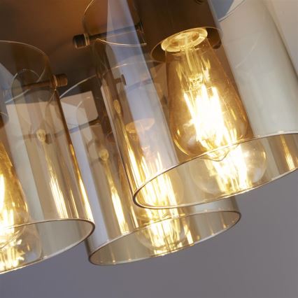 Searchlight - Loftlampe SWEDEN 3xE27/60W/230V Ø 39 cm brun/røgfarvet