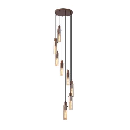 Searchlight - Lysekrone med wireophæng SWEDEN 8xE27/60W/230V brun/røgfarvet