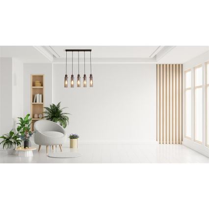 Searchlight - Lysekrone på wire SWEDEN 5xE27/60W/230V brun/røgfarvet