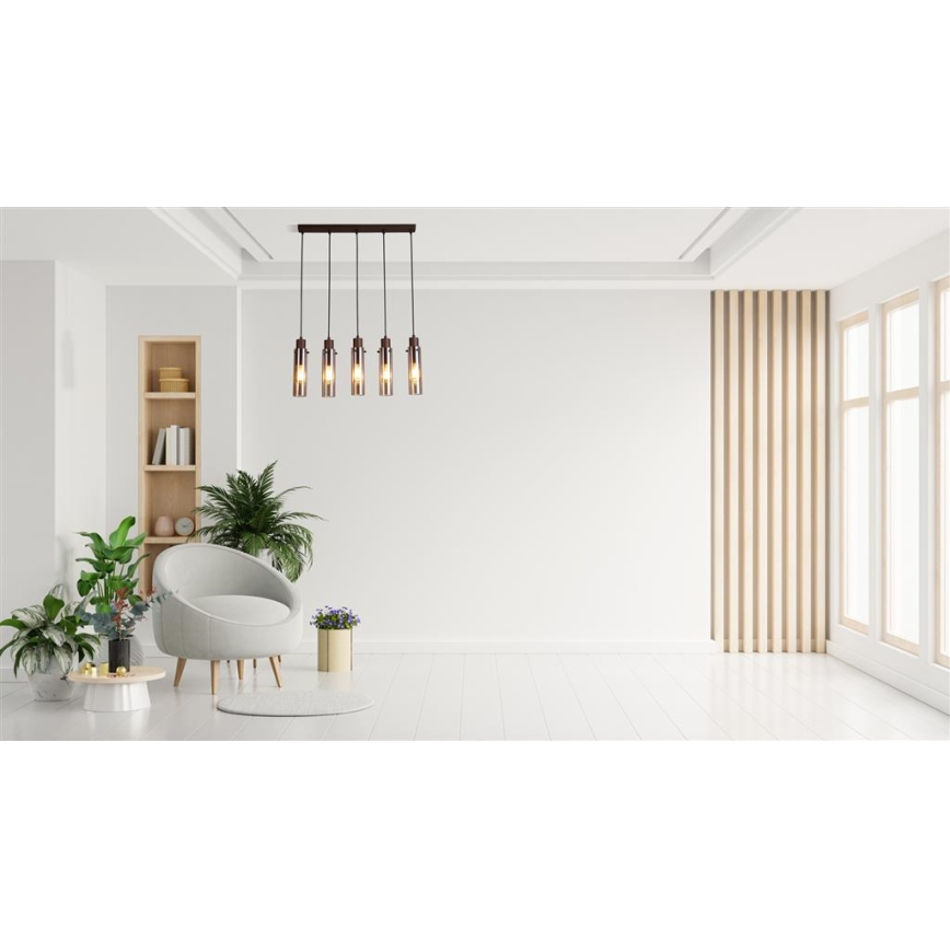 Searchlight - Lysekrone på wire SWEDEN 5xE27/60W/230V brun/røgfarvet