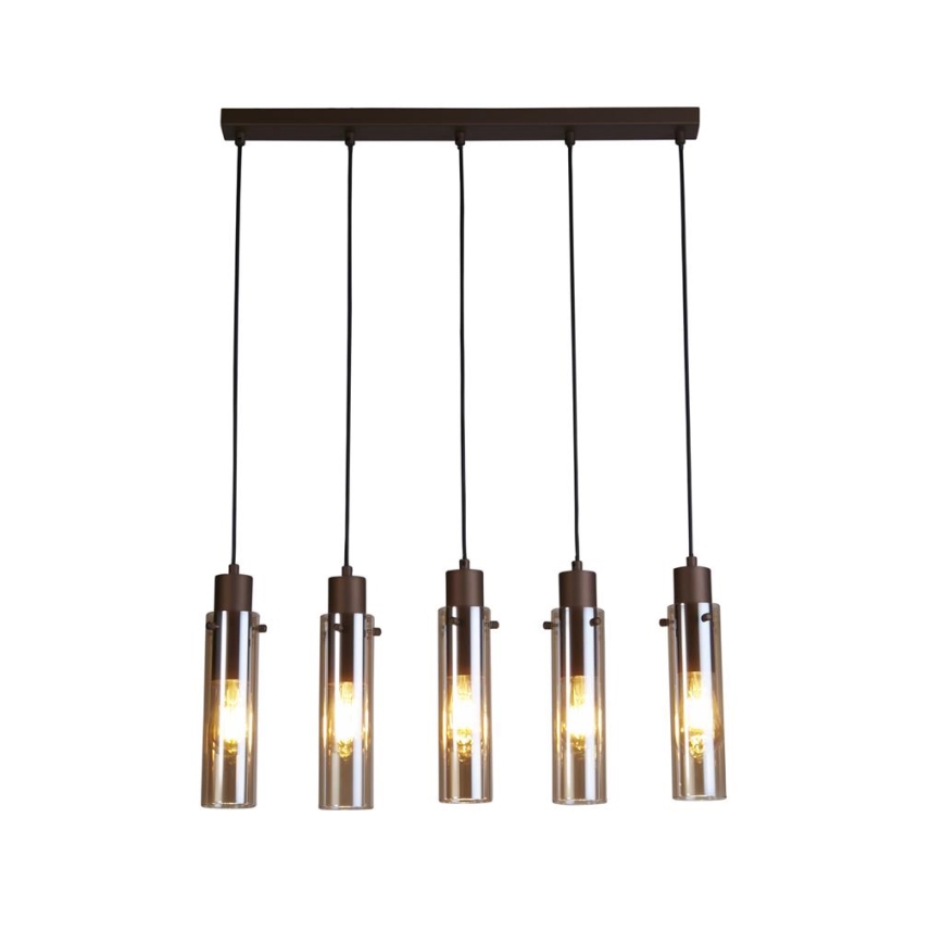Searchlight - Lysekrone på wire SWEDEN 5xE27/60W/230V brun/røgfarvet