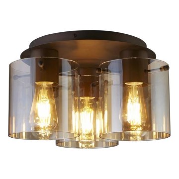 Searchlight - Loftlampe SWEDEN 3xE27/60W/230V Ø 39 cm brun/røgfarvet