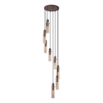 Searchlight - Lysekrone med wireophæng SWEDEN 8xE27/60W/230V brun/røgfarvet