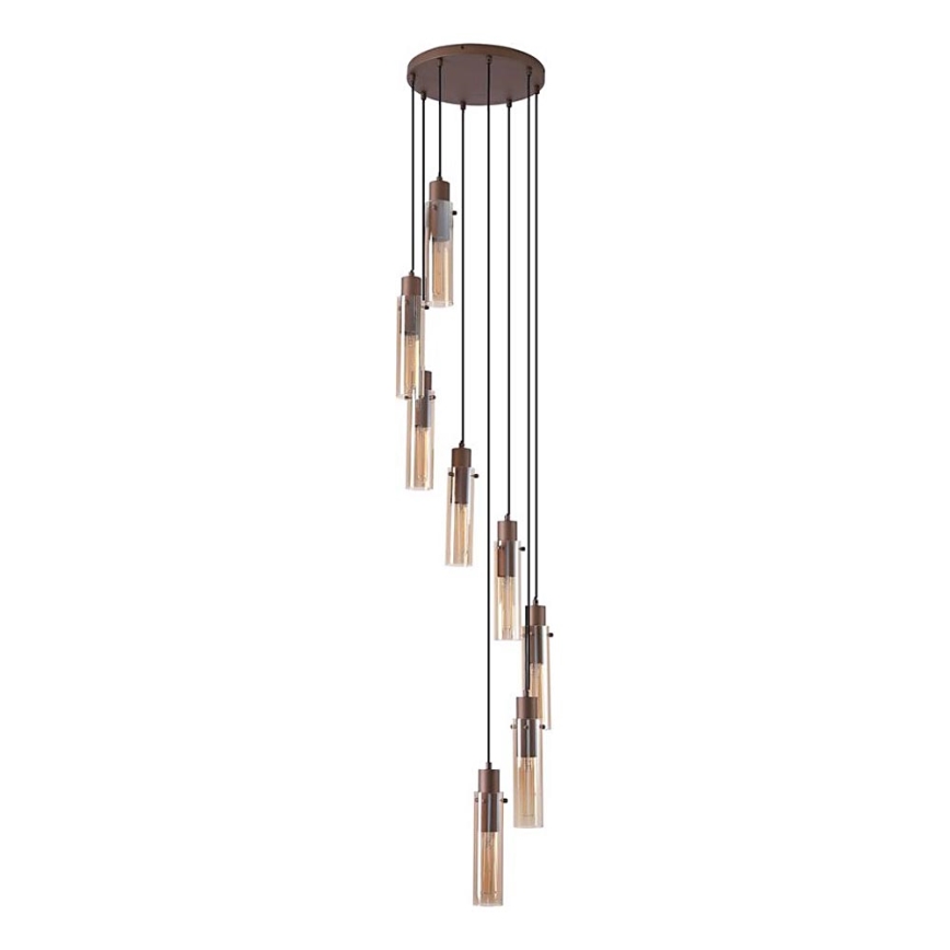 Searchlight - Lysekrone med wireophæng SWEDEN 8xE27/60W/230V brun/røgfarvet
