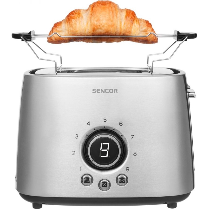 Sencor - 2-skive brødrister med opvarmningsrist 1000W/230V sølv