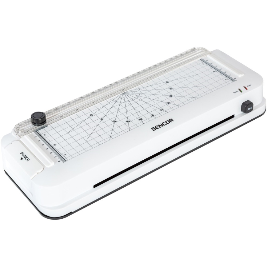 Sencor - A4 lamineringsmaskine med kniv og hulmaskine 100W/230V hvid